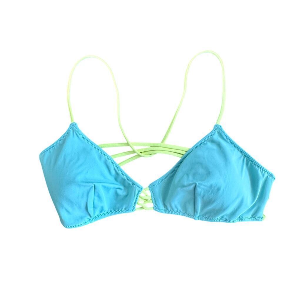 VICTORIA'S SECRET Vibrant Turquoise and Yellow Strappy Bikini Top Sz‎ M